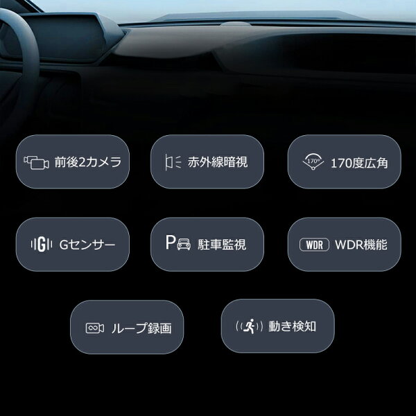 【クーポンで4280円】【最新進化版＆1440P】 ドライブレコーダー 前後 2カメラ 360度 1440P FHD超高解像度 370万画素 赤外線暗視ライト 170度超広角 ドラレコ 駐車監視 動体検知 Gセンサー HDR WDR 全国LED信号機対策 テープ式&吸盤式 敬老の日 ギフト